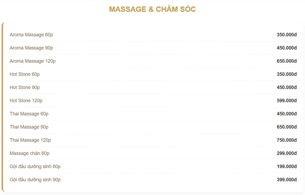 Spa Đà Nẵng Tại Ngũ Hành Sơn - Địa Chỉ Spa Chăm Sóc Sắc Đẹp & Thư Giãn Uy Tín 13 Nhiều gói massage và gội đầu dưỡng sinh phù hợp từng nhu cầu