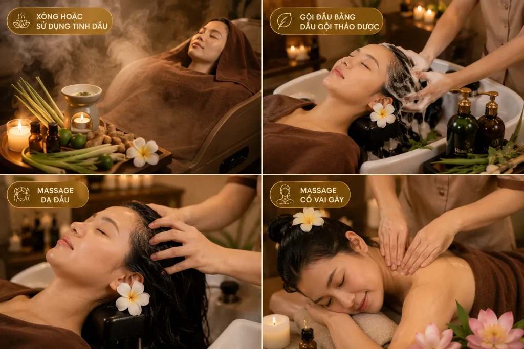 Gội Đầu Dưỡng Sinh Đà Nẵng Thư Giãn, Giảm Stress Hiệu Quả 5 Quy trình gội đầu dưỡng sinh chuyên nghiệp tại Rose 01 Spa.