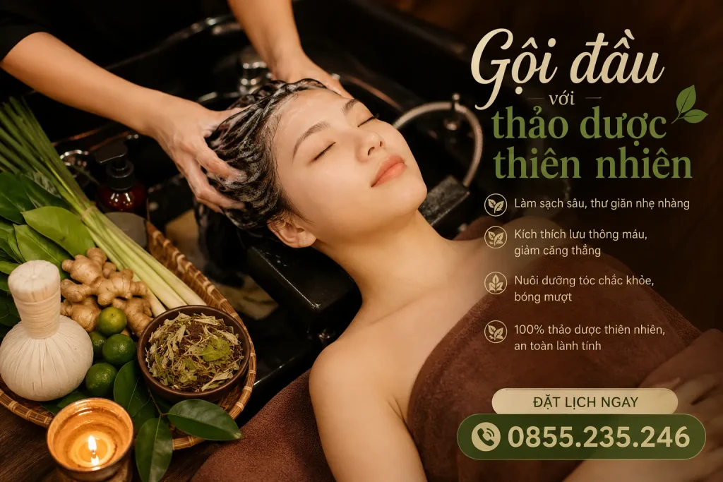 MASSAGE & GỘI ĐẦU DƯỠNG SINH Đà Nẵng 12 Dầu gội thảo dược giúp làm sạch và nuôi dưỡng tóc.