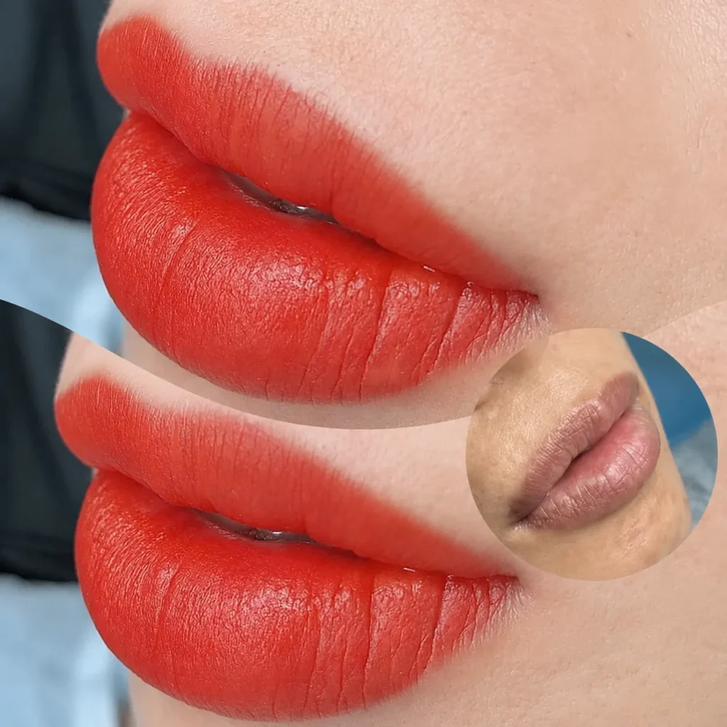 Đôi môi hồng hào và đều màu sau khi thực hiện.