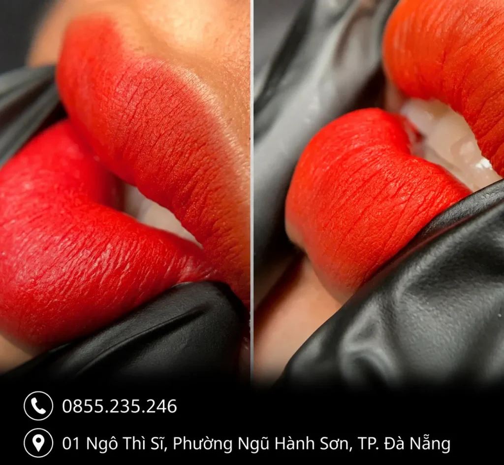 Công nghệ phun môi hiện đại giúp đôi môi lên màu tự nhiên.