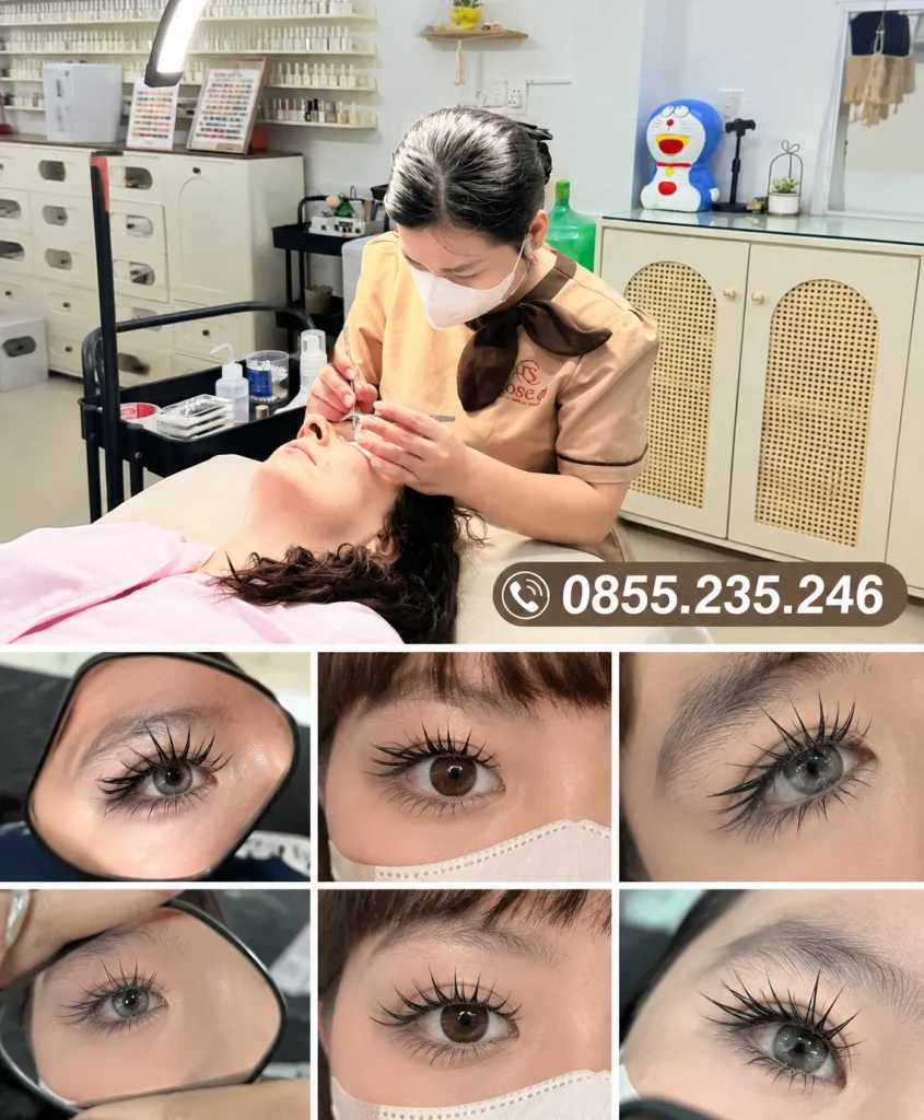 Khách hàng trải nghiệm dịch vụ nối mi chuyên nghiệp tại Rose 01 Spa Đà Nẵng.
