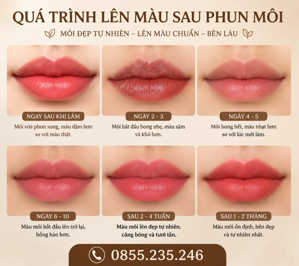 Màu môi thay đổi theo từng giai đoạn phục hồi.