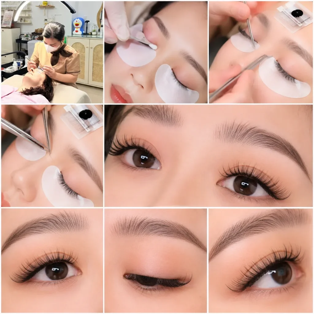 Quy trình nối mi chuyên nghiệp tại Rose 01 Spa được thực hiện theo từng bước.