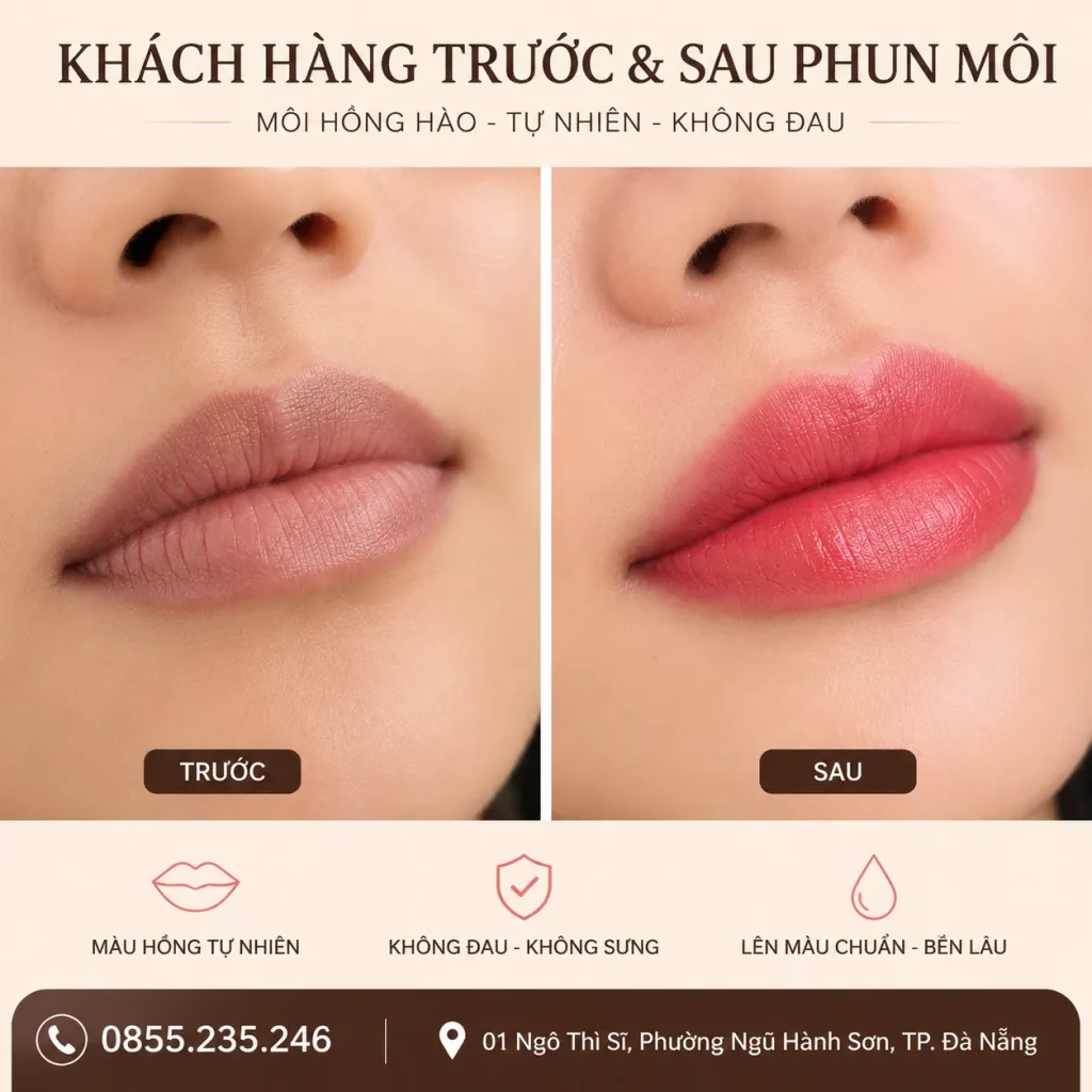Màu môi ổn định, tự nhiên và hài hòa với gương mặt.
